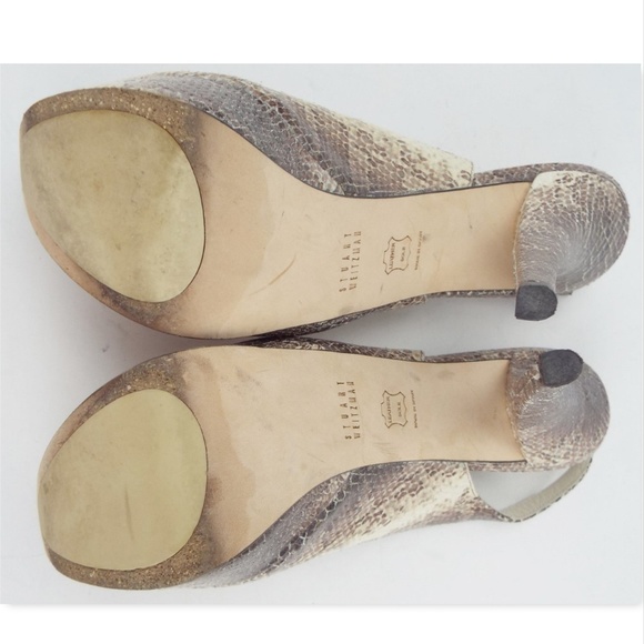 STUART WEITZMAN Grey Snake Platform Sling Back Open Toe Vevey Heels Pumps 8.5 - Picture 8 of 8